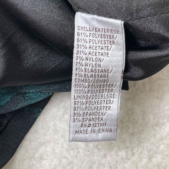 Badgley Mischka Dress 6 Green Black Damask Illusion Neck Sides Sheath Cocktail - Picture 11 of 14